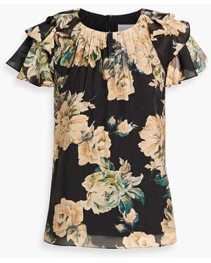 Mikael Aghal Ruffled Floral-Print Gauze Top - Black