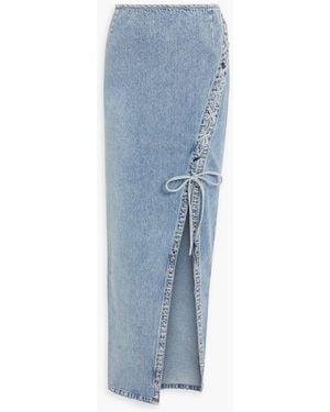 retroféte Zahlia Lace-up Denim Maxi Skirt - Blue