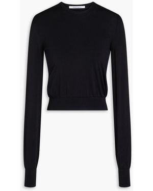 Another Tomorrow Cropped pullover aus stretch-strick - Schwarz