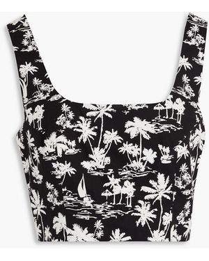 Maje Cropped Printed Cotton Top - Black