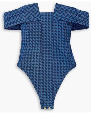 Tolu Coker Off-the-shoulder Denim-jacquard Bodysuit - Blue