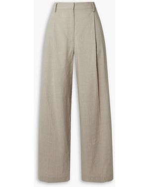 Matteau Pleated Linen-blend Wide-leg Trousers - White