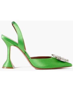 AMINA MUADDI Begum Swarovski Crystal-embellished Satin Slingback Pumps - Green