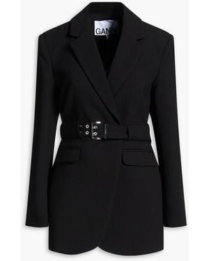 Ganni Belted Crepe Blazer - Black