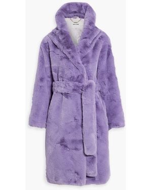 Each x Other Belted Faux Fur Hooded Coat - Purple