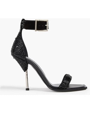 McQueen Crystal-Embellished Suede Sandals - White