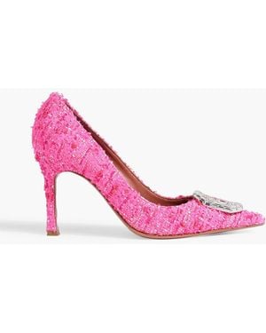 AMINA MUADDI Camelia 90 Crystal-Embellished Metallic Tweed Pumps - Pink