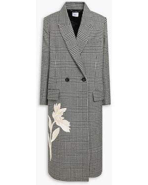 Erdem Embroidered Prince Of Wales Checked Wool-Tweed Coat - Gray