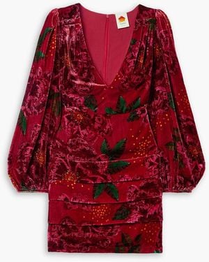 FARM Rio Floral-print Velvet Mini Dress - Red