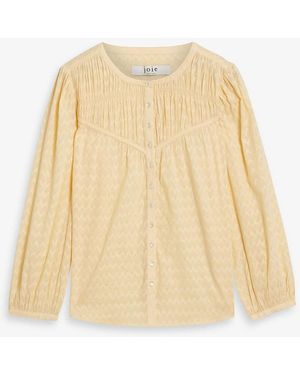 Joie Fanning Gathered Cotton-jacquard Top - Natural