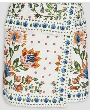 FARM Rio Wrap-effect Floral-print Cotton Mini Skirt - Grey