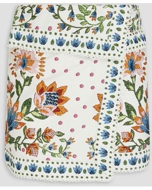FARM Rio Wrap-effect Floral-print Cotton Mini Skirt - Grey