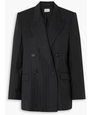 BEARE PARK Pinstriped Double-breasted Wool-twill Blazer - Black