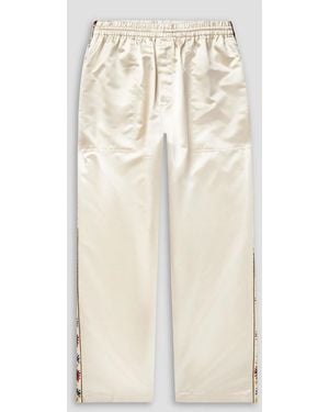 Bode Candyfloss Straight-Leg Embroidered Voile-Trimmed Satin Track Pants - Natural