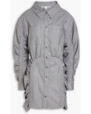 Stella McCartney Wren Ruched Wool-flannel Mini Shirt Dress - Gray