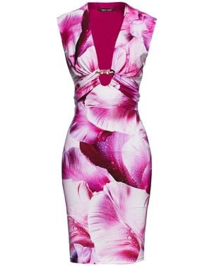 Roberto Cavalli Embellished Floral-Print Jersey Dress - Pink
