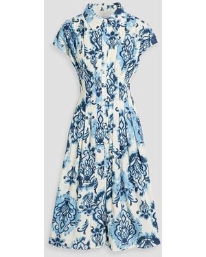 Mikael Aghal Pleated Printed Cotton-Poplin Midi Shirt Dress - Blue