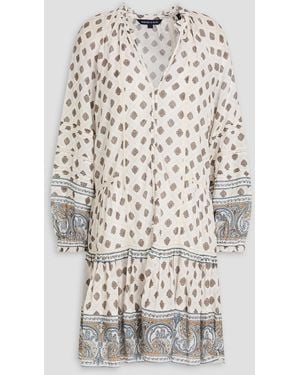 Veronica Beard Crochet-Trimmed Printed Cotton-Blend Mini Dress - White