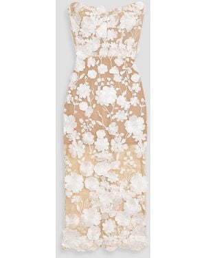Bronx and Banco Jasmine Strapless Floral-Appliquéd Tulle Midi Dress - Natural