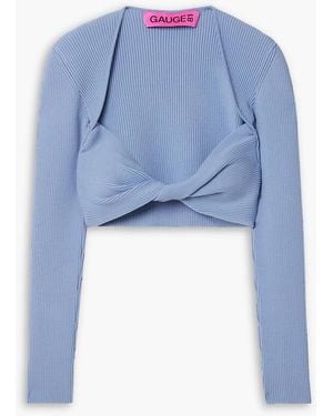 GAUGE81 Lifa Cropped Twisted Ribbed Merino Wool-Blend Top - Blue