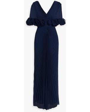 Badgley Mischka Ruffled Pleated Georgette Gown - Blue