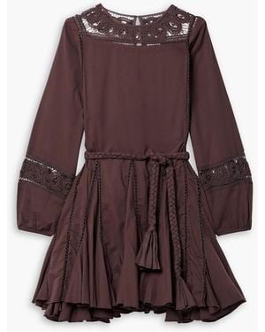 RHODE Ella minikleid aus baumwolle mit häkeleinsätzen und bindegürtel - Braun