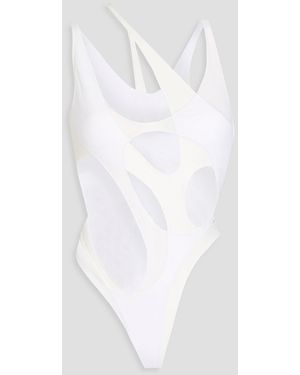 Mugler Cutout Mesh-trimmed Swimsuit - White