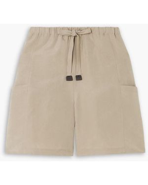 Max Mara Leather-Trimmed Linen And Silk-Blend Shorts - Natural