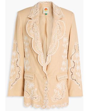 FARM Rio Embroidered Linen Blazer - Natural