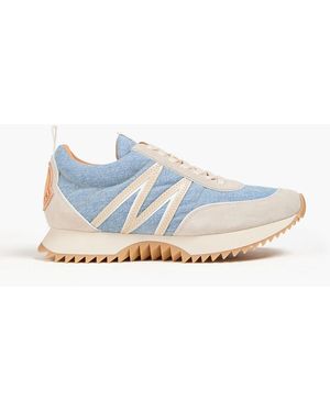 Moncler Pacey Denim And Suede Trainers - Blue