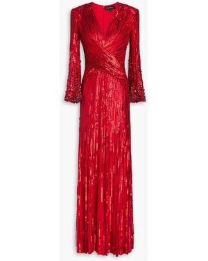Jenny Packham Cosmos Embellished Tulle Gown - Red