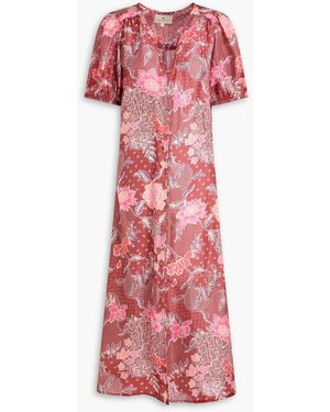 HANNAH Olivia Floral-print Silk-satin Midi Dress - Red