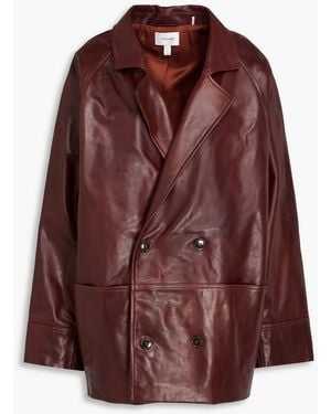 FRAME Double-Breasted Leather Jacket - Brown