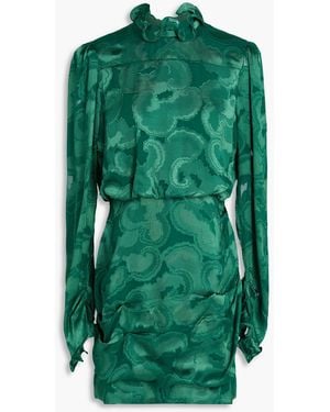 Saloni Rina B Ruffled Satin-Jacquard Mini Dress - Green