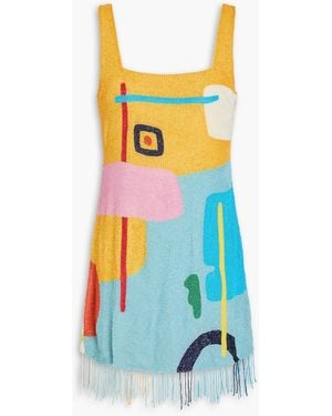 STAUD Le Sable Bead-Embellished Stretch-Mesh Mini Dress - White