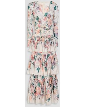 Zimmermann Gestuftes maxikleid aus baumwolle mit blumenprint - Weiß