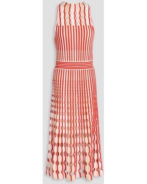 Jonathan Simkhai Midikleid aus pointelle- und lochstrick mit streifen - Rot