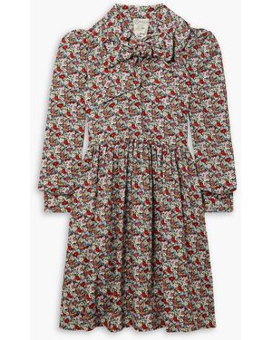 O Pioneers Martha Pussy-bow Floral-print Cotton-corduroy Mini Dress - Multicolour