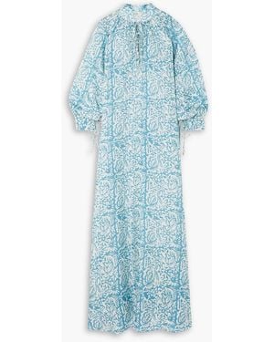 HANNAH Mitchell Tie-detailed Floral-print Silk Coverup - Blue