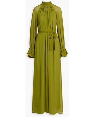 Mikael Aghal Gathered Chiffon Maxi Dress - Green