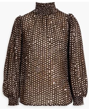 Iris & Ink Sierre Shirred Polka-dot Gauze Blouse - Brown