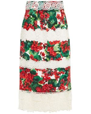 Dolce & Gabbana Midirock aus stretch-crêpe mit floralem print und spitzeneinsätzen - Rot