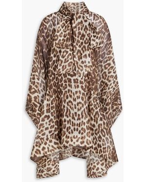 Zimmermann Tie-Neck Leopard-Print Linen And Silk-Blend Organza Dress - Multicolour