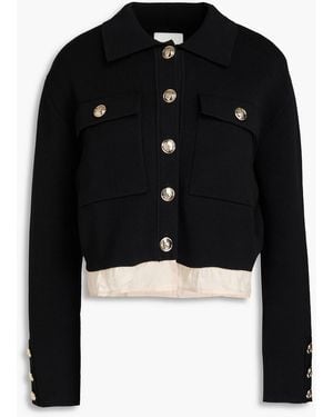 Sandro Satin-trimmed Stretch-knit Cardigan - Black