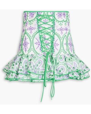 Charo Ruiz Lucrecia Lace-Up Broderie Anglaise Cotton-Blend Mini Skirt - Green