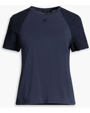 Maje Metallic Bouclé Tweed-Paneled Cotton-Jersey Top - Blue