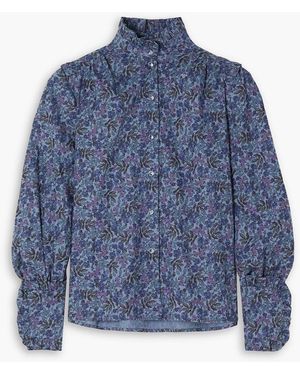 Anna Mason Deneuve Ruffled Floral-print Cotton Blouse - Blue