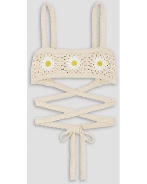 Alanui Daisy Lace-up Crocheted Cotton Bralette - White