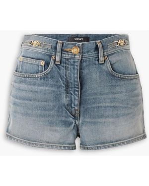 Versace Embellished Denim Shorts - Blue