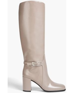 Sergio Rossi Buckled Glossed-leather Knee Boots - White